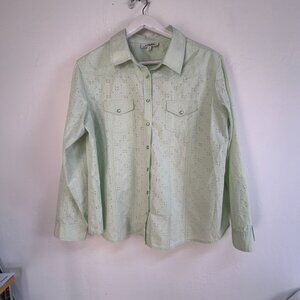 Back In The Saddle Womens Light Green Eyelet Snap Western Shirt 1X Cotton NWOT